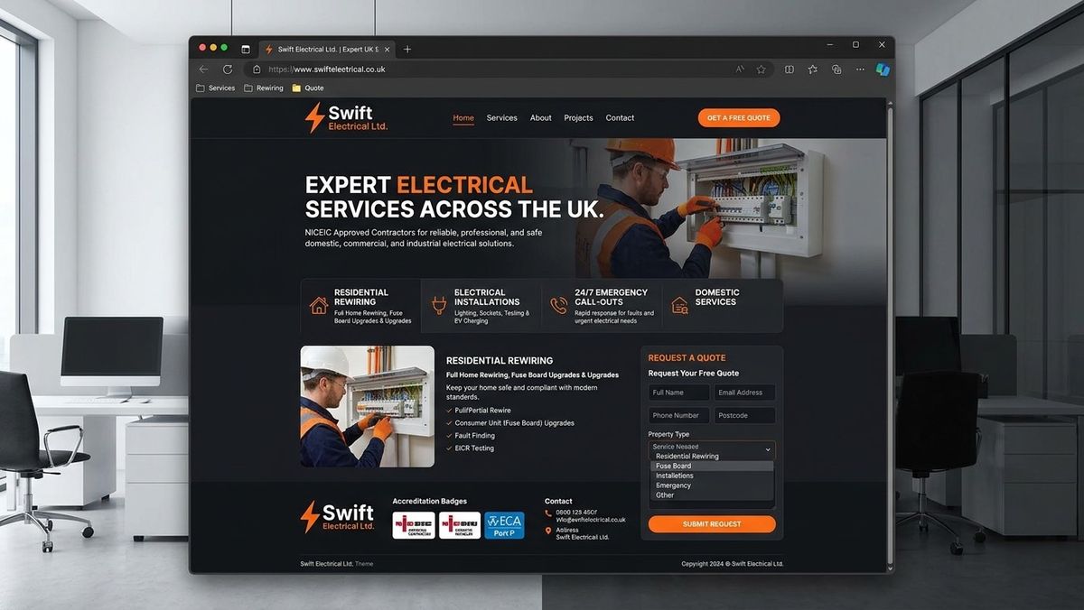 Swift Electrical website mockup built by TradeWebs